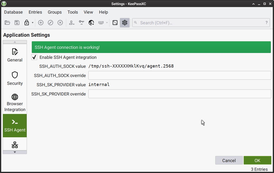 KeePassXC  tab: Enabling SSH Agent